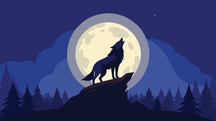 Epic Wolf Roar at Full Moon Vector Design