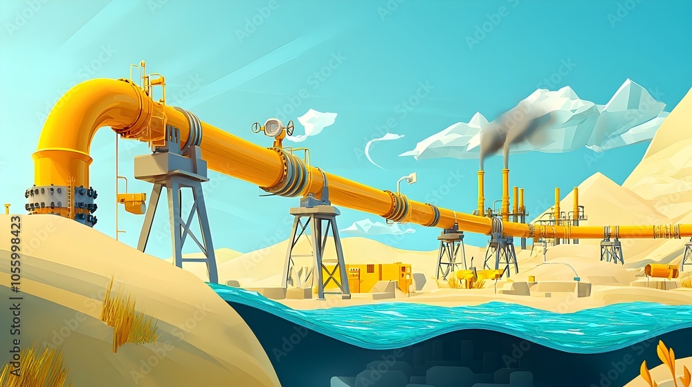 Leinwandbilder cross border oil pipeline traversing rugged mountain landscapes a panoramic view of the intricate ne