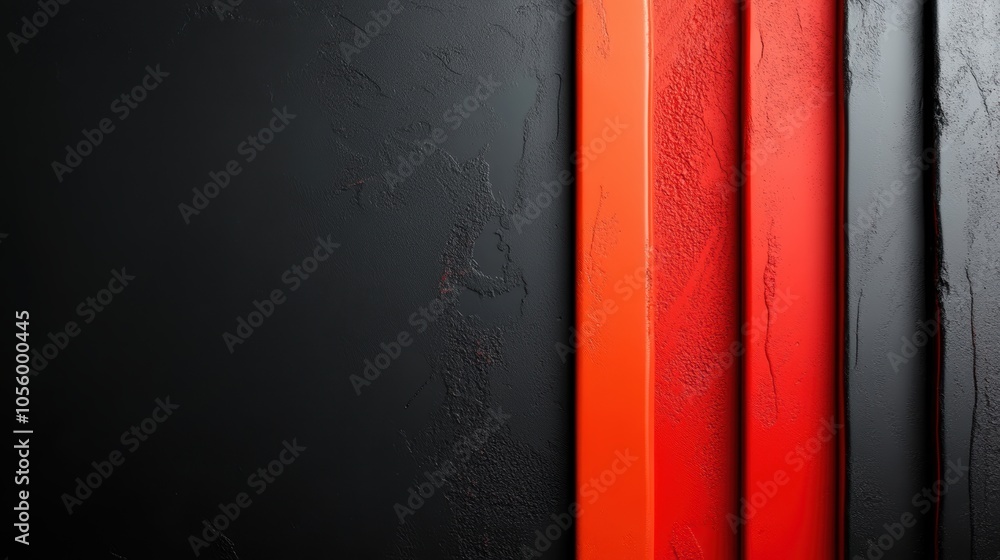 Poster this image features a textured black wall contrasted by vivid orange and red vertical stripes, creat