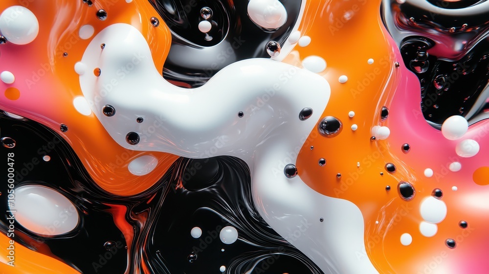 Aufkleber the image portrays an abstract composition of colors like black, white, and orange in a flowing moti