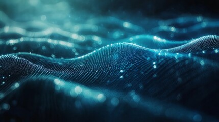 Abstract glowing waves of blue light in a futuristic digital landscape
