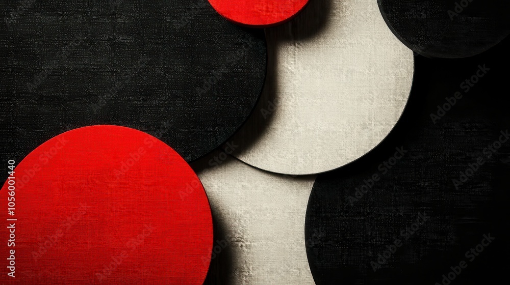 Aufkleber an abstract design showcasing overlapping circles in vibrant red, black, and white hues, creating a 