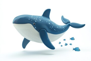 Fototapeta premium Cartoon Blue Whale with Small Fish Illustration