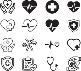 Medical Line Icon Set Silhouette Vector Art Illustration With White Background.