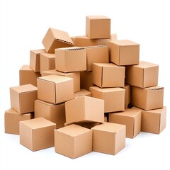 Fototapeta premium Stacked cardboard boxes, white isolate background