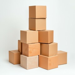 Fototapeta premium Stacked cardboard boxes on white background