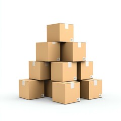 Obraz premium Stacked cardboard boxes on a white background