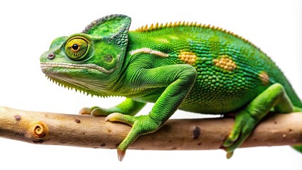 Fototapeta premium Silhouette of green chameleon on branch isolated on white background