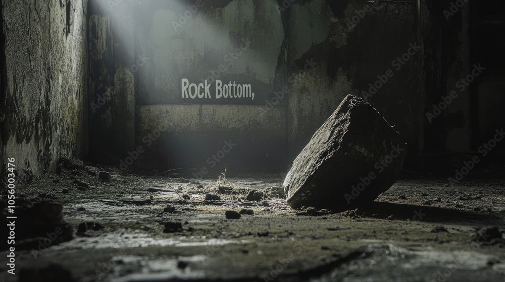 Fototapete a desolate, dark scene with a spotlight on the words 