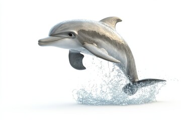 Obraz premium Jumping Dolphin with Water Splash Isolated on White Background