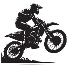 Biker in motion silhouette vector black color white background 