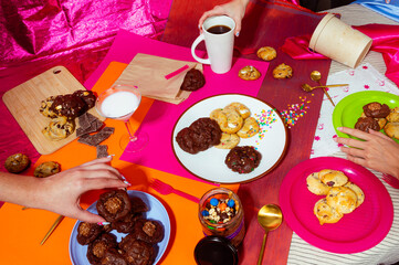Dessert time, any type of cookies, fun background 