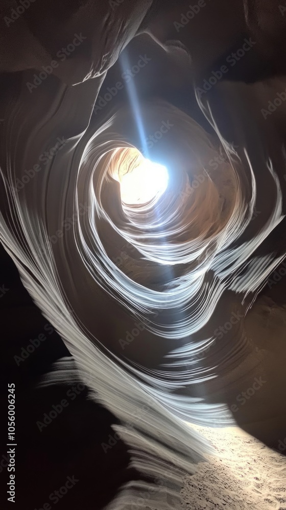 Poster A cave with a hole in the ceiling and a light shining through it