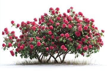 Fototapeta premium Blooming Pink Rose Bush Isolated on White Background