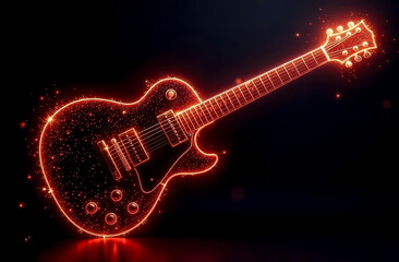 Naklejka premium Sparking Electric Guitar - Rock, Technology, Spark, Current, Energy, Breakthrough, Contrast Background, Music