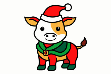 A cute baby Cow with Christmas Costume