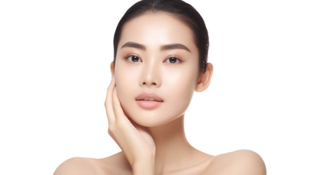 Beautiful young asian model with clean perfect skin on transparent background PNG.
