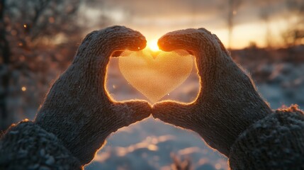 Woman Hands in Winter Gloves Heart Symbol Shaped Lifestyle