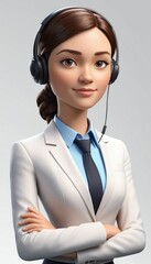 Portrait of smiling Asian customer support phone operator in headset. created by generative AI technology
