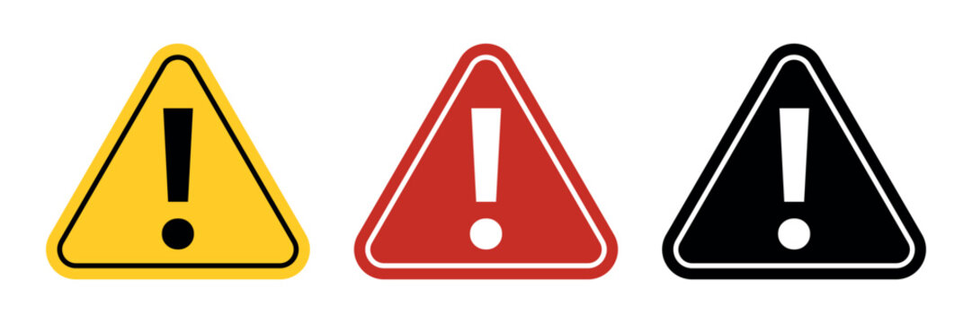 Red yellow black triangular warning or caution sign with exclamation mark. Warning, precaution, attention, alert icon. Warning sign. Exclamation mark.