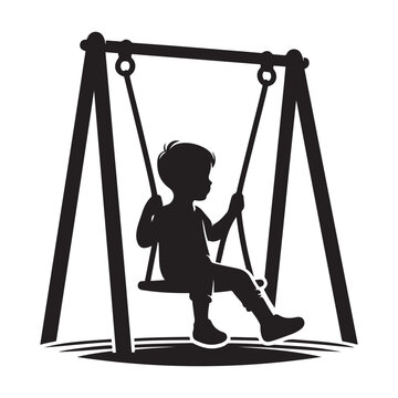 recommend clip art: Child on a swing silhouette vector black color white background 