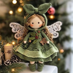 Nice beautiful New Year and Christmas fairy crocheted handmade hand decor, craft, creative art decor picture holiday 