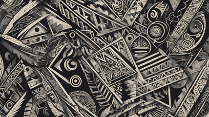 Obraz premium Polynesian Tattoo-Inspired Abstract Background with Bold Geometric Shapes