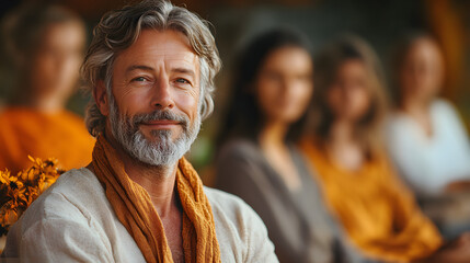 Fototapeta premium Uncovering the Depths of Energy Healing in a Serene Reiki Classroom Guided by a Master Teacher