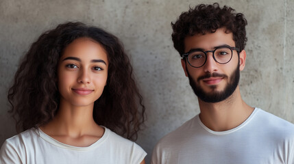 Fototapeta premium Portrait of a mixed-race young couple standing side by side. 