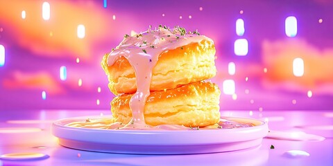 Deliciously prepared savory biscuit dish topped with herb-infused gravy, perfect for comfort food lovers