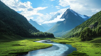 Fototapeta premium Scenic mountain valley with river view.