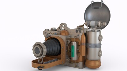 steampunk camera with white background
