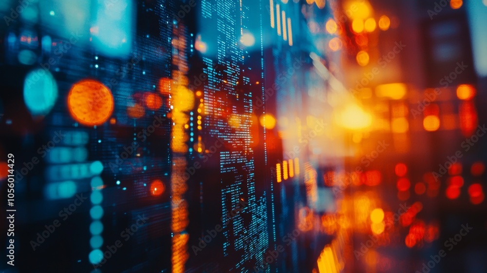 Poster abstract digital data visualizations with warm lighting