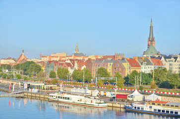 Panorama of the city of Szczecin with the Odra River
