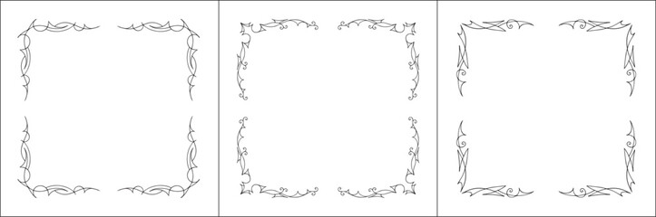 Set of three vector decorative frames. Black and white. Vector frame for all sizes and formats. Isolated vector illustration.	
