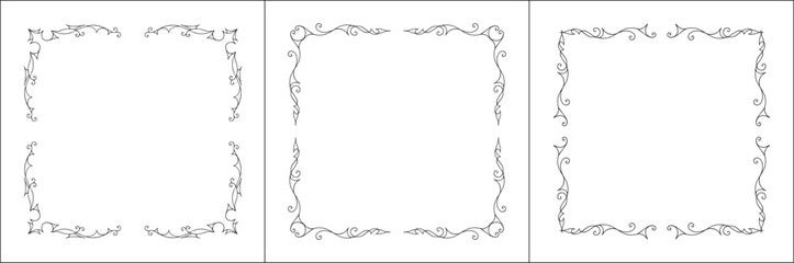 Set of three vector decorative frames. Black and white. Vector frame for all sizes and formats. Isolated vector illustration.	
