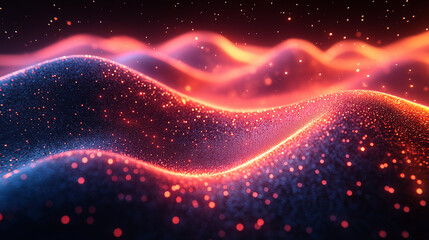 Neon glowing waves in vibrant blue and pink digital landscape

