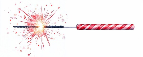 Obraz premium Colorful sparkler with a vibrant explosion on white background.