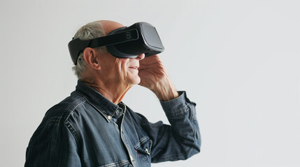 Senior Man Exploring Virtual Reality with Headset