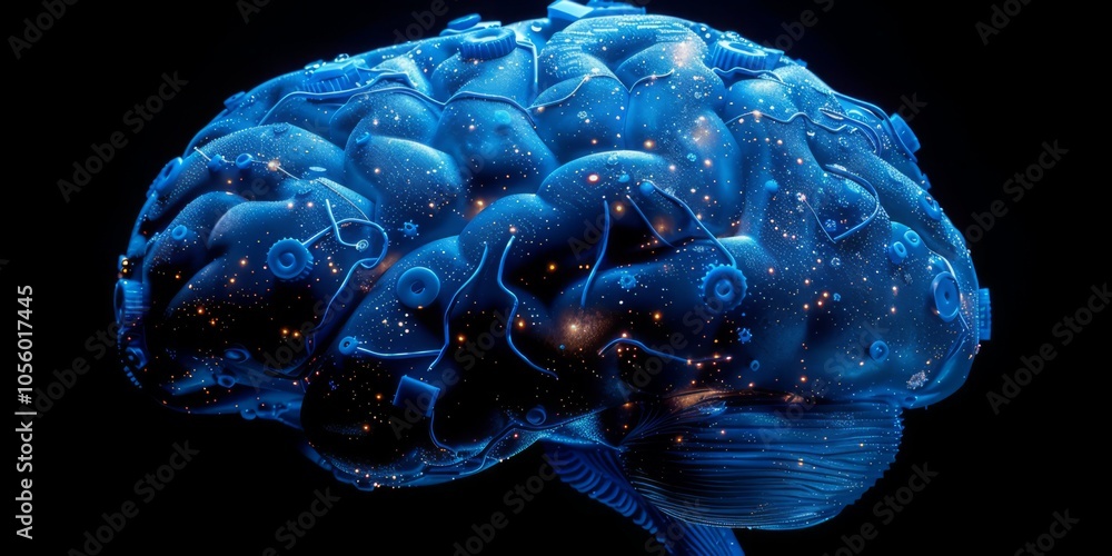 Poster futuristic digital brain with glowing neural pathways and circuits, symbolizing technology