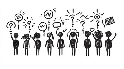 Hand Drawn Doodle People with Ideas and Thoughts   Brainstorming  Creativity  Problem Solv