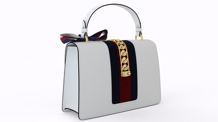 stylish white ladies purse with white background