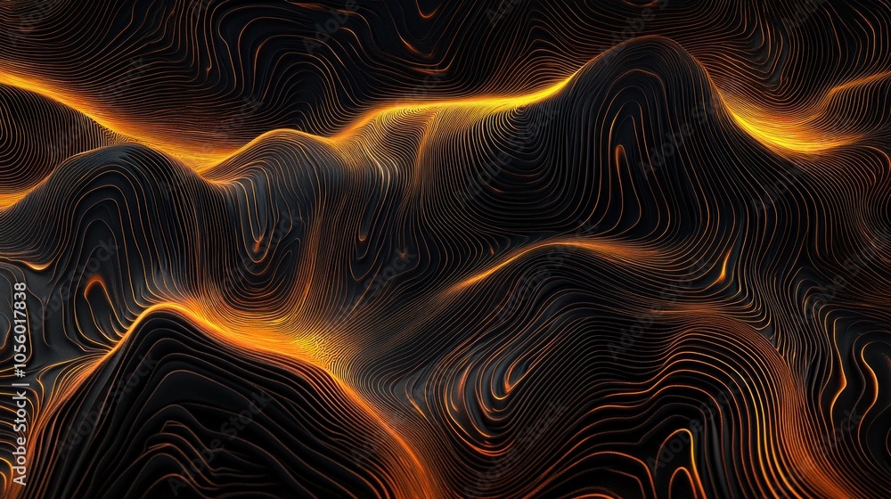 Poster abstract representation of flowing lines and glowing patterns reminiscent of molten landscapes.