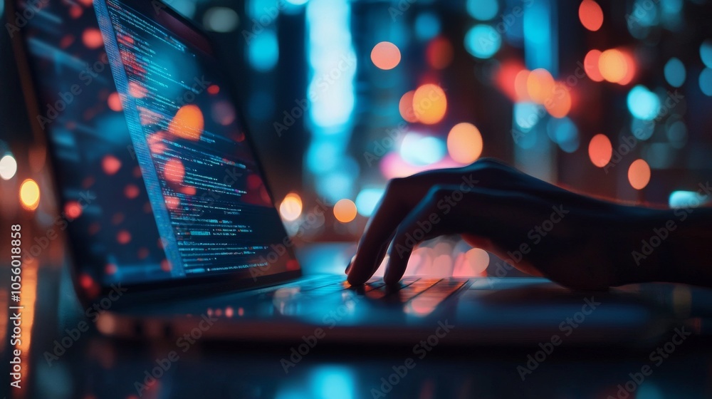 Poster close-up of a programmer's hands typing on a laptop