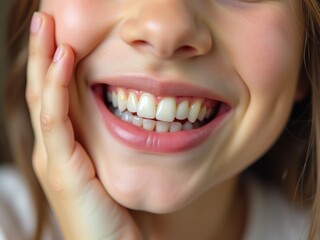 Obraz premium Happy Child Showing off Bright Smile With Slightly Crooked Teeth, Captured in Natural Light During a Joyful Moment Indoors