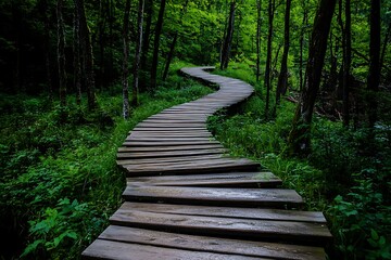Obraz premium Alley, path, stair in the park. Green tree foliage. Nature outdoor landscape with road, way, grass. Beautiful day in forest in summer or autumn. Bright background. Footpath in wood. 