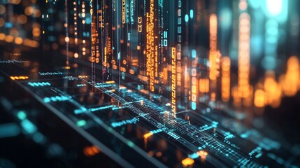 Abstract digital matrix of data and code lines