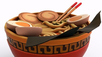 stylized ramen bowl with white background