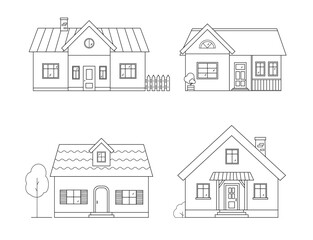 Set of houses. Vector illustration in a linear style on a white background.