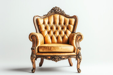 Baroque style leather orange armchair isolated on a white background.